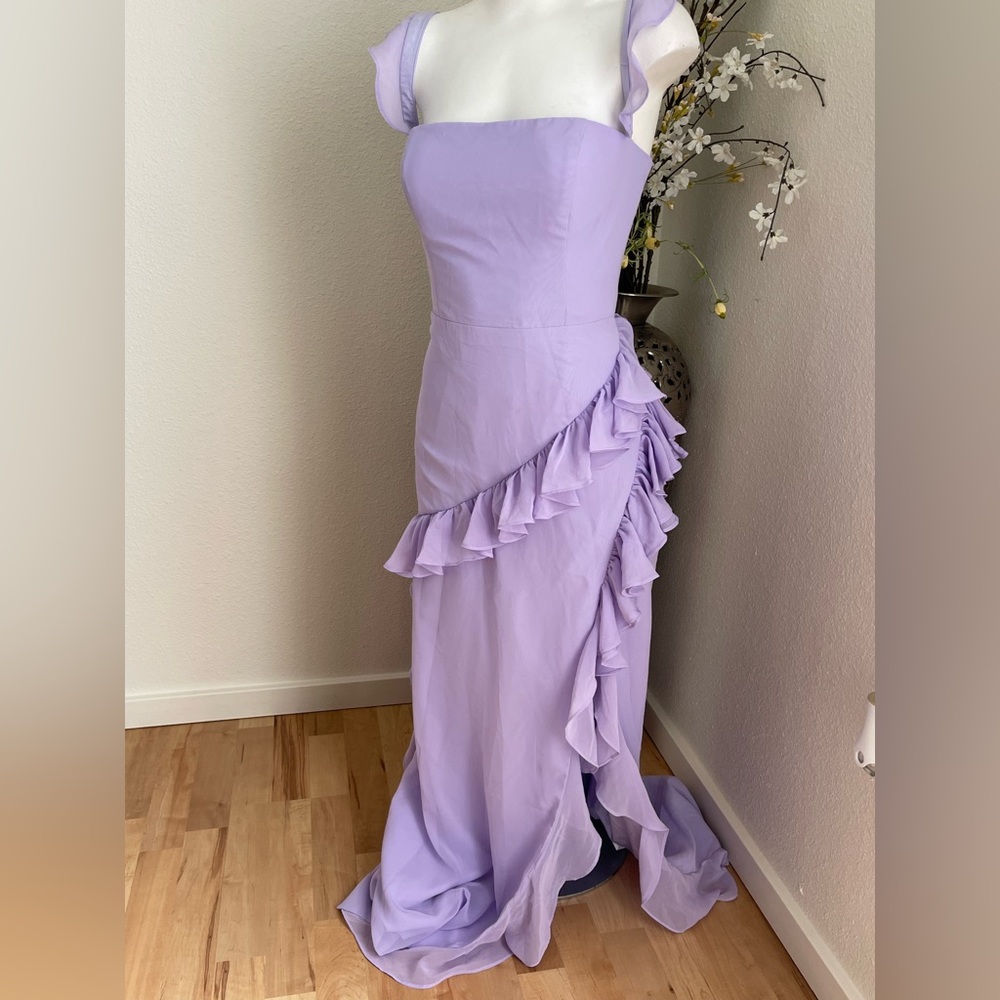 AW.Bridal Lilac Off the Shoulder Ruffled Flowy A Line Long Formal Dress US 12
